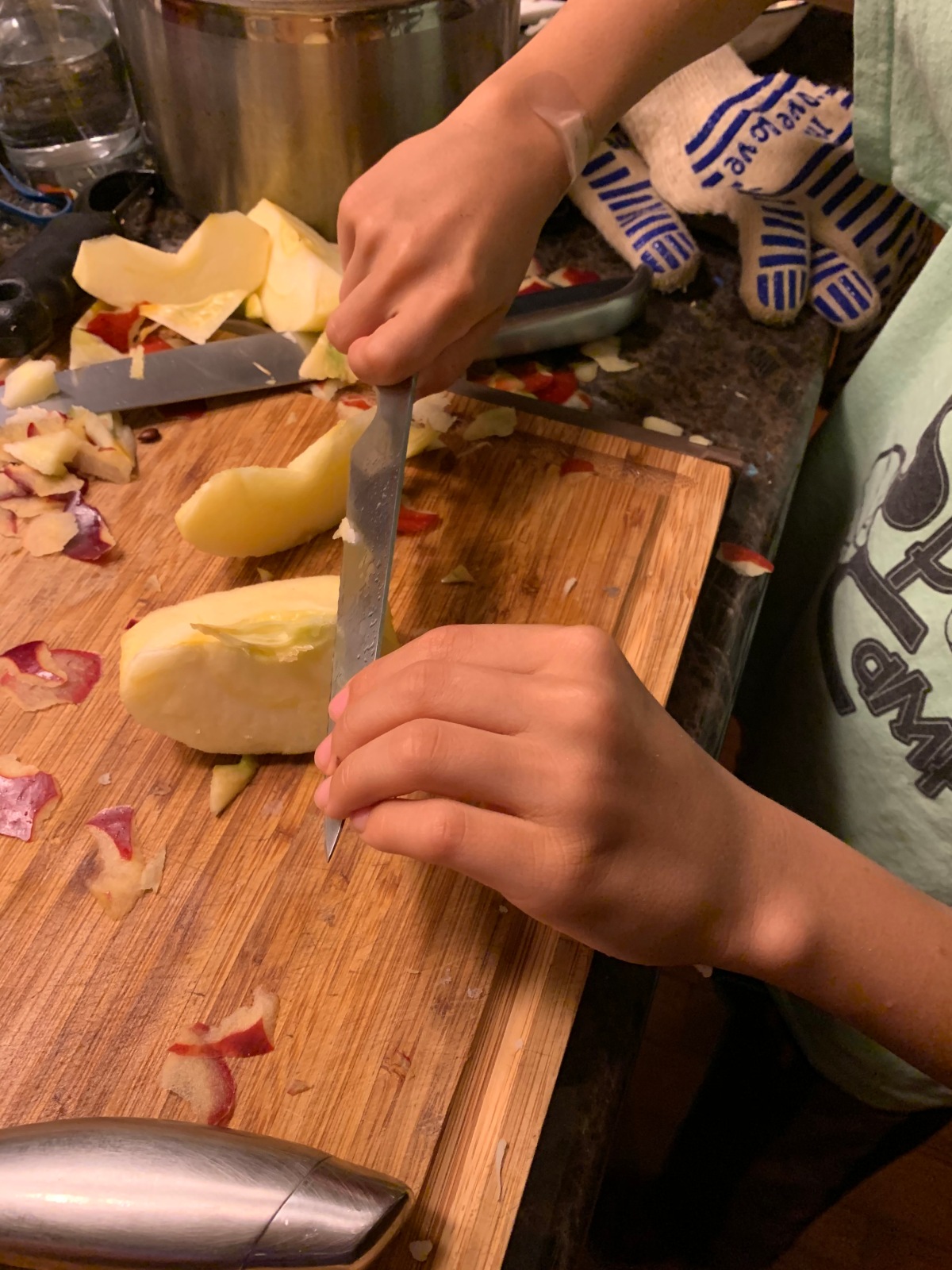 Chopping apples for Chicken and Apple curry